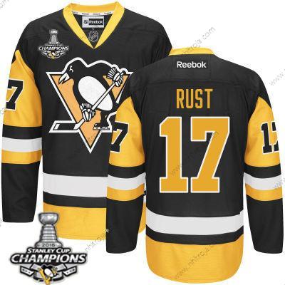 Herrar Pittsburgh Penguins #17 Bryan Rust Svart Tredje tröjan Tröjor 2017 Stanley Cup Champions Patch