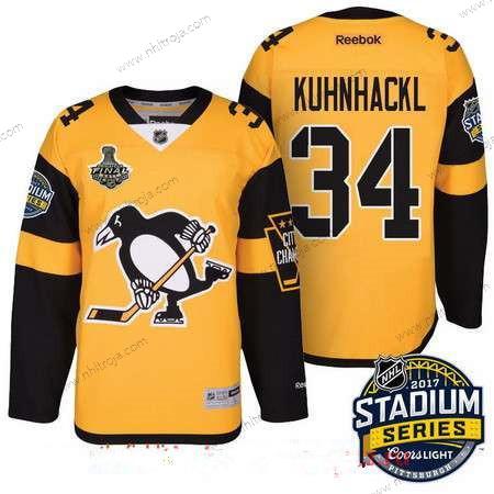 Herrar Pittsburgh Penguins #34 Tom Kuhnhackl Gul Stadium Series 2017 Stanley Cup Finals Patch Stitched NHL Reebok Hockey Tröjor