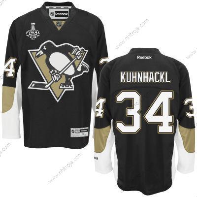 Herrar Pittsburgh Penguins #34 Tom Kuhnhackl Svart Team Color 2017 Stanley Cup NHL Finals Patch Tröjor