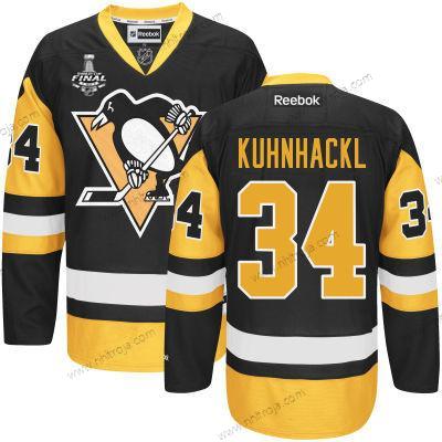 Herrar Pittsburgh Penguins #34 Tom Kuhnhackl Svart Tredje tröjan 2017 Stanley Cup NHL Finals Patch Tröjor