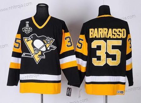 Herrar Pittsburgh Penguins #35 Tom Barrasso Retired Svart Retro CCM 2017 Stanley Cup NHL Finals C Patch Tröjor