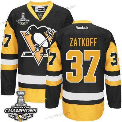 Herrar Pittsburgh Penguins #37 Jeff Zatkoff Svart Tredje tröjan Tröjor 2017 Stanley Cup Champions Patch