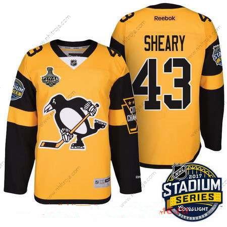 Herrar Pittsburgh Penguins #43 Conor Sheary Gul Stadium Series 2017 Stanley Cup Finals Patch Stitched NHL Reebok Hockey Tröjor