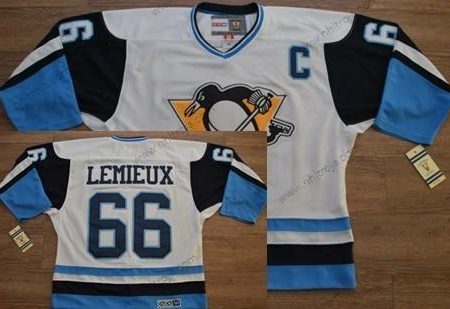 Herrar Pittsburgh Penguins #66 Mario Lemieux 1972 Vit With Blå Retro CCM Tröjor