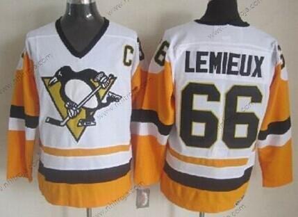 Herrar Pittsburgh Penguins #66 Mario Lemieux 1972 Vit With Gul Retro CCM Tröjor