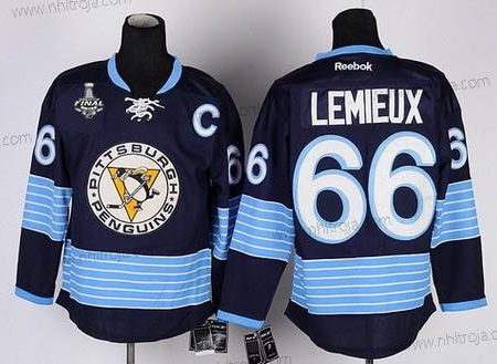 Herrar Pittsburgh Penguins #66 Mario Lemieux Retired Marin Blå Tredje tröjan 2017 Stanley Cup NHL Finals C Patch Tröjor