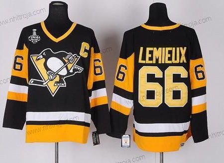 Herrar Pittsburgh Penguins #66 Mario Lemieux Retired Svart Retro CCM 2017 Stanley Cup NHL Finals C Patch Tröjor