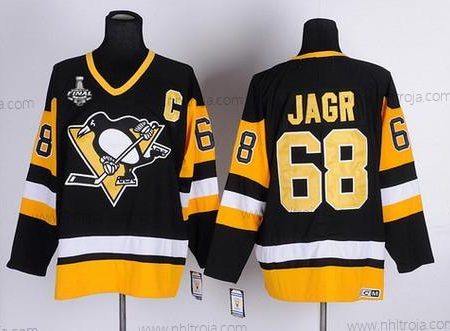 Herrar Pittsburgh Penguins #68 Jaromir Jagr Retired Svart Retro CCM 2017 Stanley Cup NHL Finals C Patch Tröjor