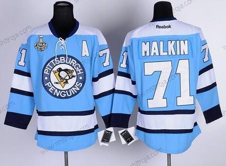 Herrar Pittsburgh Penguins #71 Evgeni Malkin Blå 2017 Stanley Cup NHL Finals A Patch Tröjor