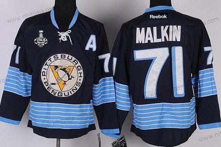 Herrar Pittsburgh Penguins #71 Evgeni Malkin Marin Blå Tredje tröjan 2017 Stanley Cup NHL Finals A Patch Tröjor