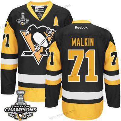 Herrar Pittsburgh Penguins #71 Evgeni Malkin Svart Tredje tröjan A Patch Tröjor 2017 Stanley Cup Champions Patch