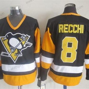 Herrar Pittsburgh Penguins #8 Mark Recchi Svart Retro CCM Tröjor