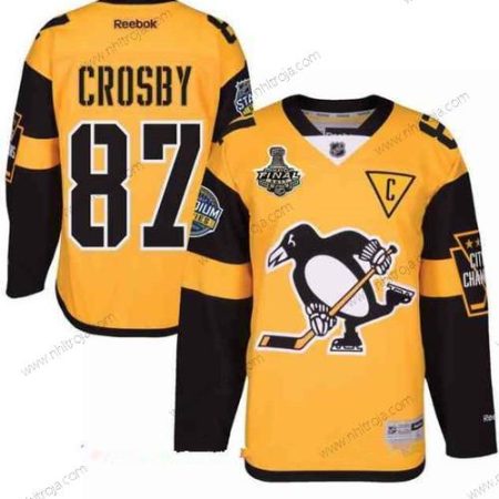 Herrar Pittsburgh Penguins #87 Sidney Crosby Gul Stadium Series 2017 Stanley Cup Finals Patch Stitched NHL Reebok Hockey Tröjor