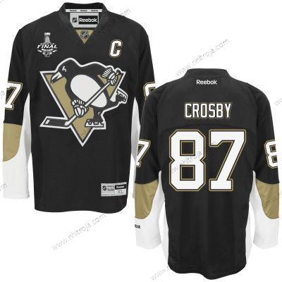 Herrar Pittsburgh Penguins #87 Sidney Crosby Svart Team Color 2017 Stanley Cup NHL Finals C Patch Tröjor