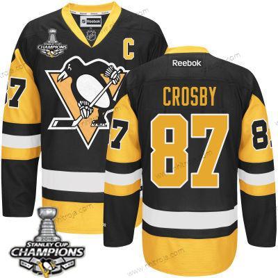 Herrar Pittsburgh Penguins #87 Sidney Crosby Svart Tredje tröjan C Patch Tröjor 2017 Stanley Cup Champions Patch