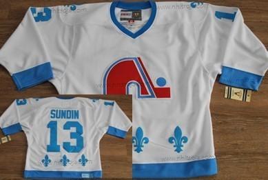 Herrar Quebec Nordiques #13 Mats Sundin Vit With Blå Retro CCM Tröjor