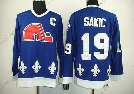 Herrar Quebec Nordiques #19 Joe Sakic Marin Blå Retro CCM Tröjor