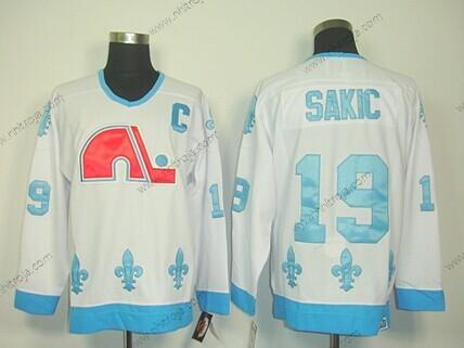 Herrar Quebec Nordiques #19 Joe Sakic Vit With Blå Retro CCM Tröjor