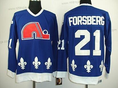 Herrar Quebec Nordiques #21 Peter Forsberg Marin Blå Retro CCM Tröjor