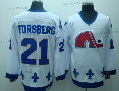 Herrar Quebec Nordiques #21 Peter Forsberg Vit Retro CCM Tröjor