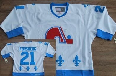 Herrar Quebec Nordiques #21 Peter Forsberg Vit With Blå Retro CCM Tröjor