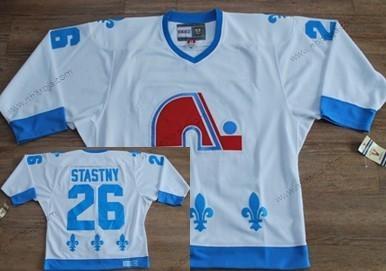 Herrar Quebec Nordiques #26 Peter Stastny Vit With Blå Retro CCM Tröjor