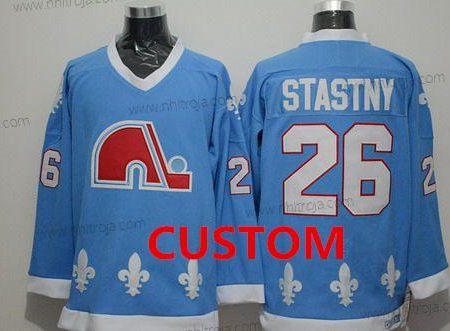 Herrar Quebec Nordiques Skräddarsydda Blå CCM Vintage Tröjor