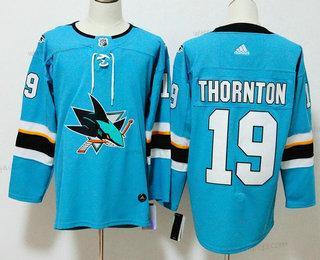 Herrar San Jose Sharks #19 Joe Thornton Kricka Blå 2017-2018 Hockey Stitched NHL Tröjor