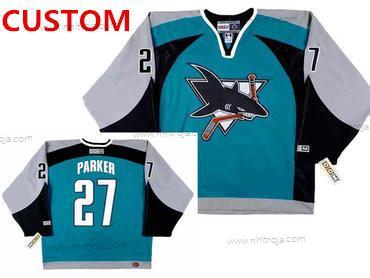 Herrar San Jose Sharks Skräddarsydda Blå Grå Svart 2003 CCM Retro NHL Hockey Hemma Tröjor