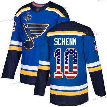 Herrar St. Louis Blues #10 Brayden Schenn Blå Autentisk USA Flag 2019 Stanley Cup Final Bound Stitched Hockey Hemma Tröjor