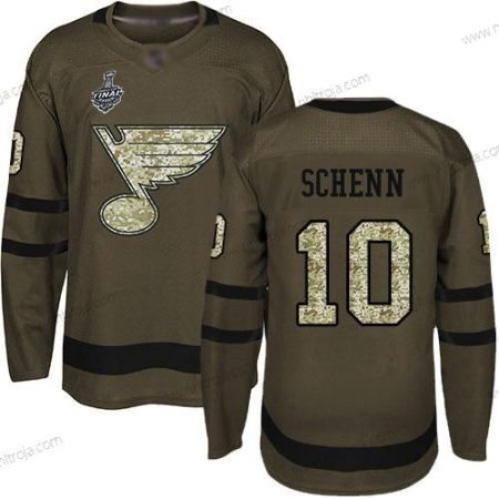 Herrar St. Louis Blues #10 Brayden Schenn Grön Salute to Service 2019 Stanley Cup Final Bound Stitched Hockey Tröjor