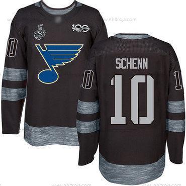 Herrar St. Louis Blues #10 Brayden Schenn Svart 1917-2017 100th Jubileum 2019 Stanley Cup Final Bound Stitched Hockey Tröjor