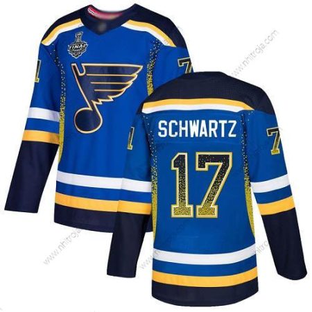 Herrar St. Louis Blues #17 Jaden Schwartz Blå Autentisk 2019 Stanley Cup Final Bound Stitched Hockey Hemma Tröjor Version 2