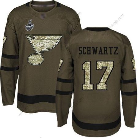 Herrar St. Louis Blues #17 Jaden Schwartz Grön Salute to Service 2019 Stanley Cup Final Bound Stitched Hockey Tröjor