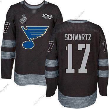 Herrar St. Louis Blues #17 Jaden Schwartz Svart 1917-2017 100th Jubileum 2019 Stanley Cup Final Bound Stitched Hockey Tröjor