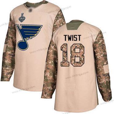 Herrar St. Louis Blues #18 Tony Twist Camo Autentisk 2017 Veterans Day 2019 Stanley Cup Final Bound Stitched Hockey Tröjor