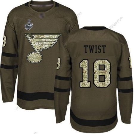 Herrar St. Louis Blues #18 Tony Twist Grön Salute to Service 2019 Stanley Cup Final Bound Stitched Hockey Tröjor