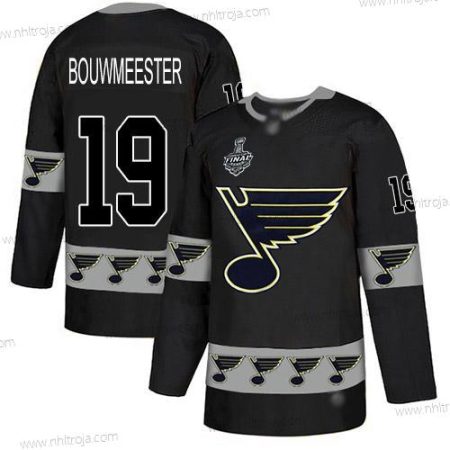 Herrar St. Louis Blues #19 Jay Bouwmeester Svart Autentisk Team Logo 2019 Stanley Cup Final Bound Stitched Hockey Tröjor