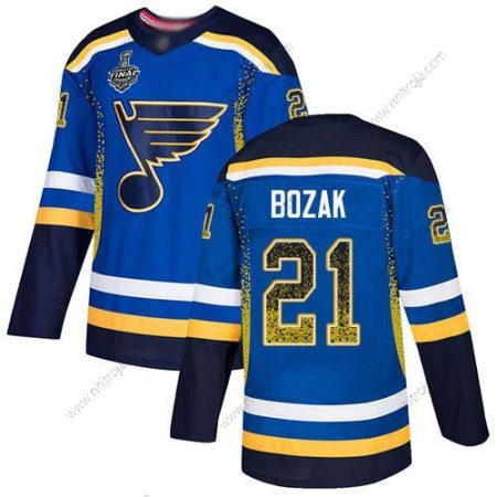 Herrar St. Louis Blues #21 Tyler Bozak Blå Autentisk 2019 Stanley Cup Final Bound Stitched Hockey Hemma Tröjor Version 2