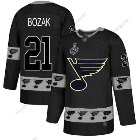 Herrar St. Louis Blues #21 Tyler Bozak Svart Autentisk Team Logo 2019 Stanley Cup Final Bound Stitched Hockey Tröjor