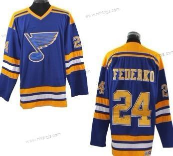 Herrar St. Louis Blues #24 Bernie Federko Blå Retro CCM Tröjor