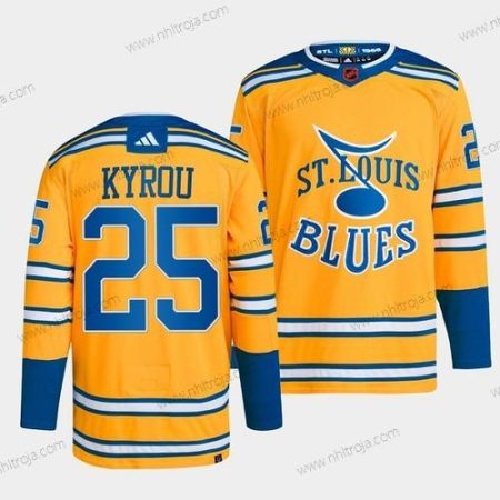 Herrar St. Louis Blues #25 Jordan Kyrou Gul 2022-23 Omvänd Retro Stitched Tröjor