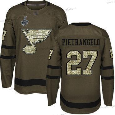 Herrar St. Louis Blues #27 Alex Pietrangelo Grön Salute to Service 2019 Stanley Cup Final Bound Stitched Hockey Tröjor