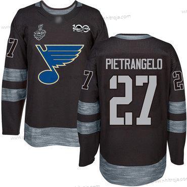 Herrar St. Louis Blues #27 Alex Pietrangelo Svart 1917-2017 100th Jubileum 2019 Stanley Cup Final Bound Stitched Hockey Tröjor