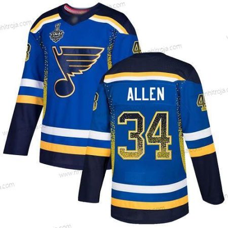 Herrar St. Louis Blues #34 Jake Allen Blå Autentisk 2019 Stanley Cup Final Bound Stitched Hockey Hemma Tröjor Version 2