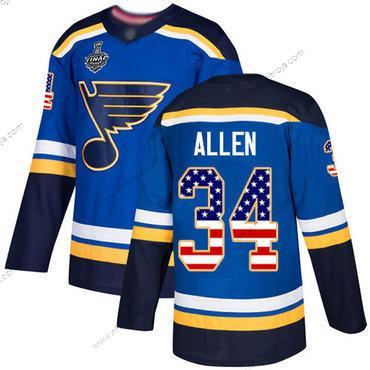 Herrar St. Louis Blues #34 Jake Allen Blå Autentisk USA Flag 2019 Stanley Cup Final Bound Stitched Hockey Hemma Tröjor