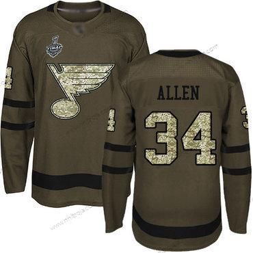 Herrar St. Louis Blues #34 Jake Allen Grön Salute to Service 2019 Stanley Cup Final Bound Stitched Hockey Tröjor