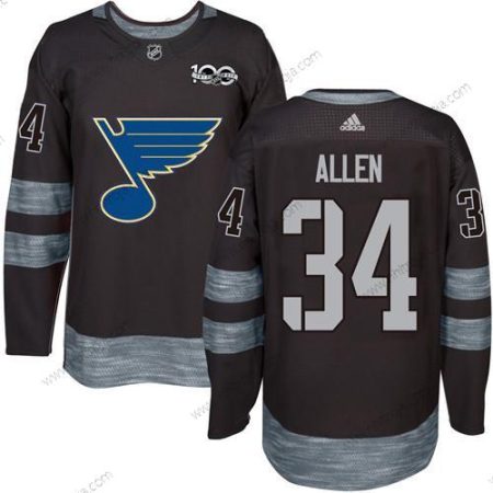 Herrar St. Louis Blues #34 Jake Allen Svart 1917-2017 100th Jubileum Stitched NHL Tröjor