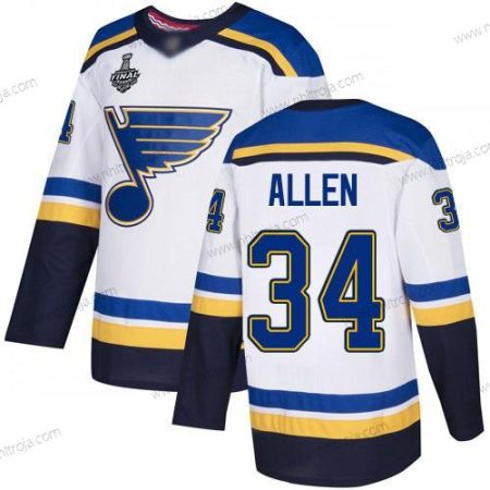 Herrar St. Louis Blues #34 Jake Allen Vit Road Autentisk 2019 Stanley Cup Final Bound Stitched Hockey Tröjor