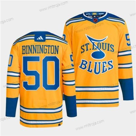 Herrar St. Louis Blues #50 Jordan Binnington Gul 2022-23 Omvänd Retro Stitched Tröjor